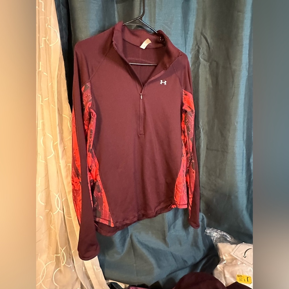 Under Armour Maroon and Red Quarter-Zip Pullover